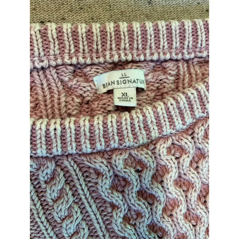 LL Bean Signature Heavy Washed Pink Cotton Cable Knit Tunic Sweater XL - Picture 2 of 6